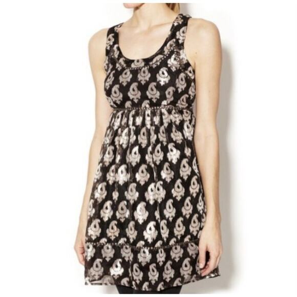 Free People Metallic Burnout Black Stud Racerback Dress Size 8 - Picture 1 of 6
